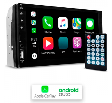 Multimidia 7" MP10 HUNTER Com controle remoto - Apple carplay / Android auto / Usb / SD Card / Aux / bluetooth / Full Touch - H-Tech