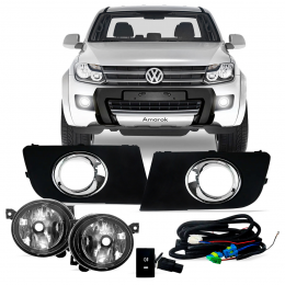 Kit Farol Auxiliar Amarok 2010/2014 Moldura Cromo Botão Modelo Original