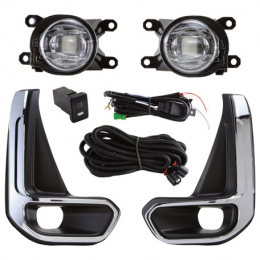 Kit Farol Auxiliar Hilux 2021/... Farol em Led Moldura Cromada Botão Modelo Original